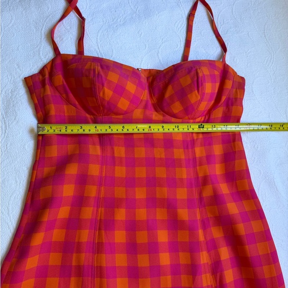J. CREW Collection Invite Dress in Gingham Size 8 Vibrant Orange and Pink Midi - Picture 11 of 17